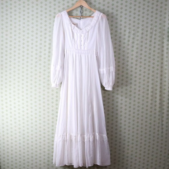 ❌SOLD❌vintage 70s gunne sax white maxi dress sheer - Picture 5 of 11
